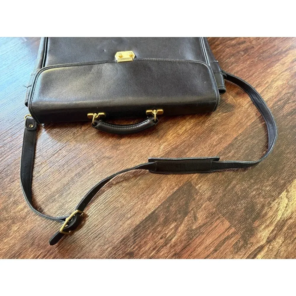 Vintage Leather Briefcase Combination Lock Business Messenger Bag Black